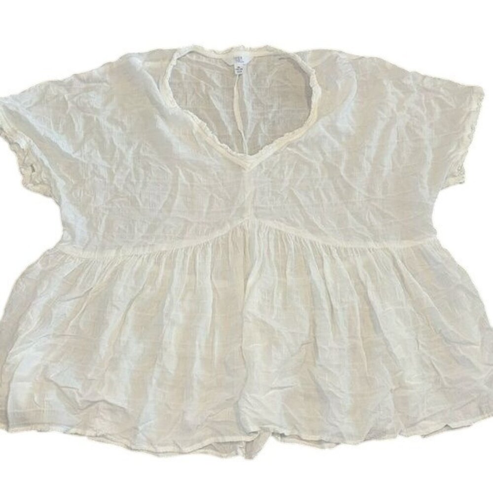 Time And Tru XL 16-18 Womens Peplum Top Winter White 100% Rayon Lightweight Boho